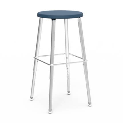 120 Series Stool: Durable tubular steel frame with injection-molded polypropylene soft plastic seat, available in fixed and adjustable heights."