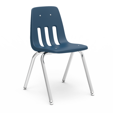 A sturdy and comfortable 9000 series stacking chair with a one-piece molded polyethylene shell and tubular steel frame.