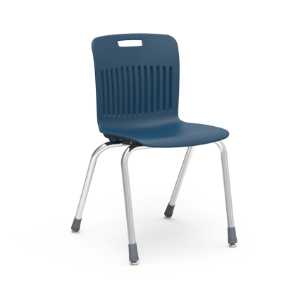 The Analogy Stacking Chair features a tubular steel frame and a one-piece molded polypropylene shell, offering ergonomic support and durability for educational environments.