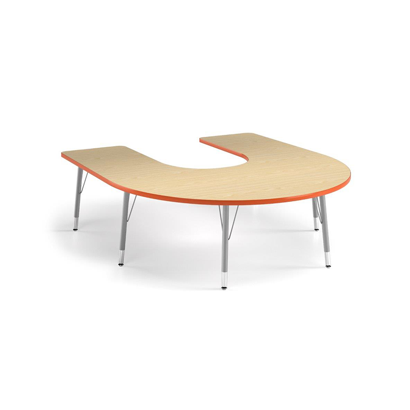Horseshoe Activity Table Horseshoe Activity Table with maple writing surface, adjustable height legs, and welded V-shaped support braces for stability