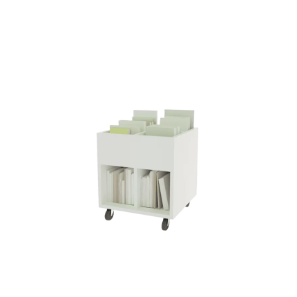 Square Mobile Book Browser with quad-sectioned top, generous storage, heavy-duty casters, ideal for classrooms and libraries.