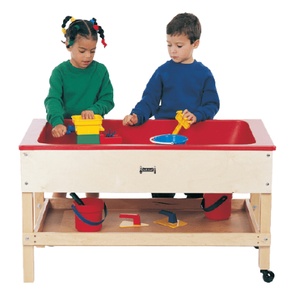Maple legs, caster-mounted, includes drain valve. Ideal for sensory play in classrooms and play areas.