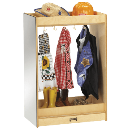Island with mirror and coat hooks, ideal for imaginative play. Dimensions 35" High x 24" Wide x 15" Deep. KYDZSafe design.