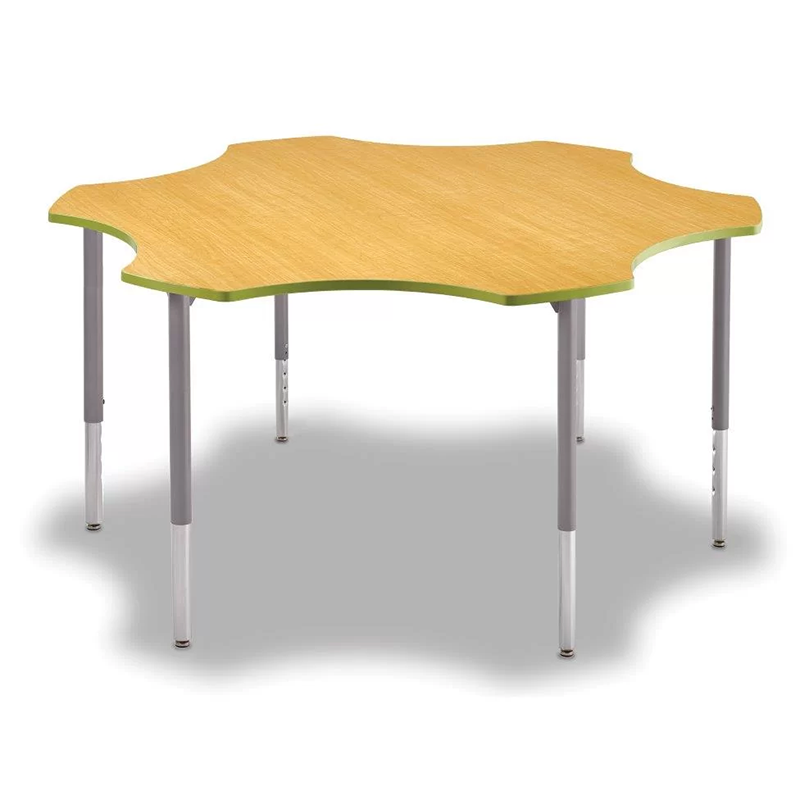 Flower Activity Table A colorful flower-shaped activity table with a sturdy laminate surface and adjustable height legs, perfect for fostering creativity and learning in classrooms and playrooms.