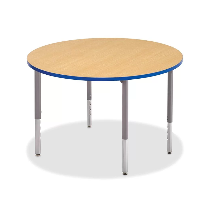 Big Horn Round Table A round table with a high-pressure laminate top, sturdy round tube legs, and adjustable height settings