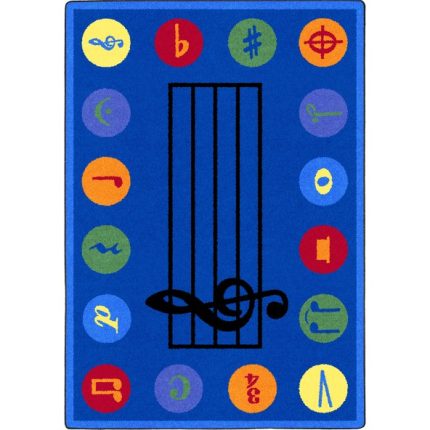 Take Note Rug with musical notes and symbols, ideal for music-centered classrooms and play spaces, various sizes available