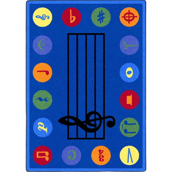Take Note Rug with musical notes and symbols, ideal for music-centered classrooms and play spaces, various sizes available