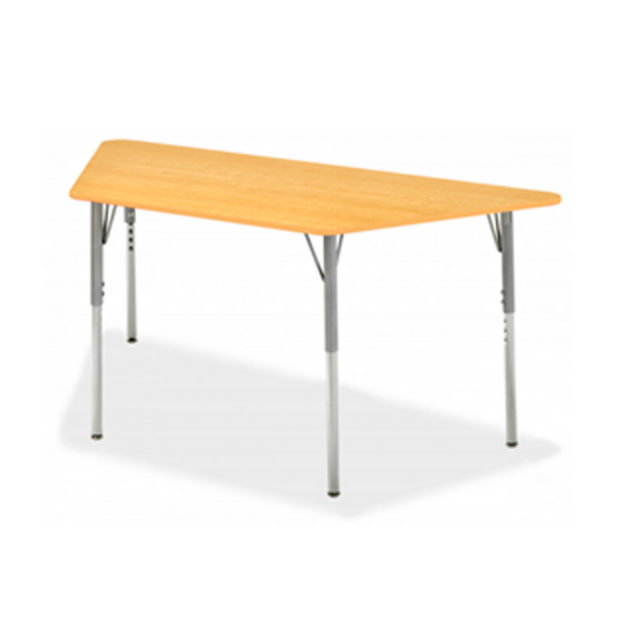 Caribou Trapezoid Table 24"x48" Caribou Trapezoid Table with HPL top, round corner PVC edge, and adjustable height feature.