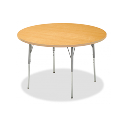 Round Caribou Table with High Pressure Laminate (HPL) surface and round corner PVC edge, suitable for various environments.
