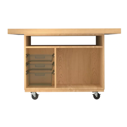 Mobile Workbench - premium maple or oak veneer plywood construction, spacious work surface, and storage compartments for robotics projects.