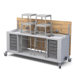 Image of The Rover™ Table, featuring a solid Hard Maple Butcher Block top and a welded steel base with 4 locking casters, designed for mobility and durability in makerspaces.