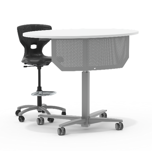 Mono-Column Heigh Adjustable Teacher Desk A versatile mono-column height-adjustable teacher desk with a durable tabletop, convenient casters, and ergonomic design for classrooms