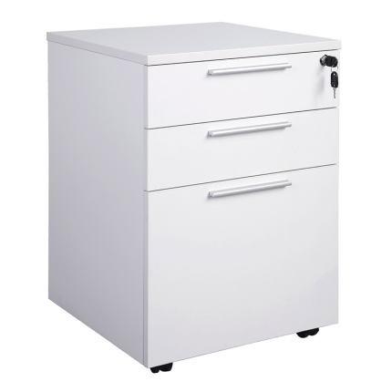 Standard Mobile Pedestal in Studio White, 2 Drawer + File configuration, ball bearing extension runners, ideal for offices and classrooms.