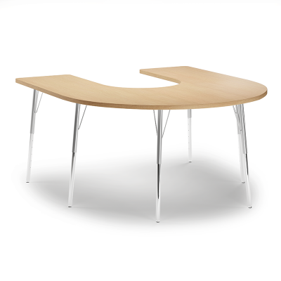 Caribou Horseshoe Table with High Pressure Laminate writing surface, adjustable height, and polyester powder coat finish.