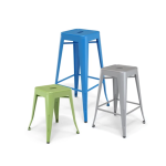 A modern Works Steel Stool, featuring sturdy construction and a sleek design, ideal for versatile seating options in various settings.