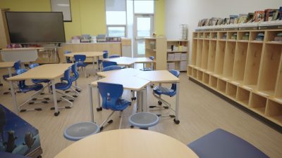 Classroom tables in a collaborative setting