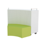 Single Sided Curved Shelf with Ottoman featuring adjustable shelves, heavy-duty casters, and stylish design for offices and classrooms